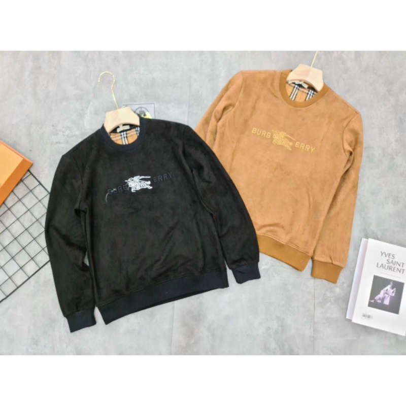 Áo da lộn BURBERRY nam lỳ vải cực - Áo da lộn nam quảng châu cổ tròn tay dài cực xinh