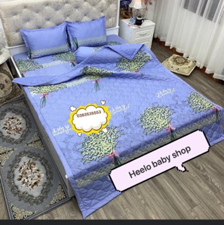 Sét 5 món chăn hè thu trần bông poly cotton (1 chăn, 1 ga, 2 vỏ gối, 1 vỏ gối ôm)