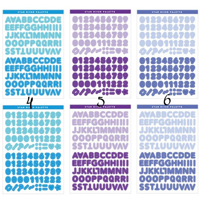 Set 2 tấm sticker chữ cái và chữ số
