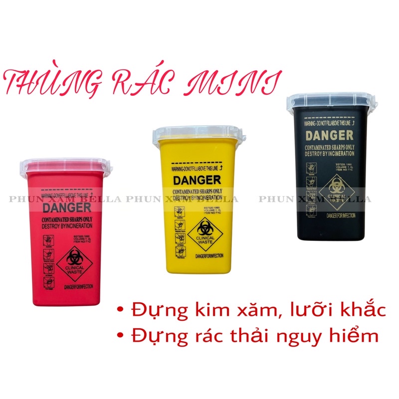 Thùng rác đựng kim xăm, thùng rác mini