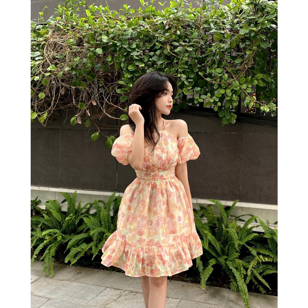 Váy trễ vai dây yếm hoa cam xòe bồng Cherry Berry Dress Chillgals - V037 | WebRaoVat - webraovat.net.vn