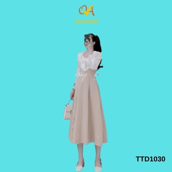 Set váy tiểu thư chân váy dài phối với áo sơ mi lụa dài tay thời trang công sở, dạ tiệc, dạo phố Quocanh