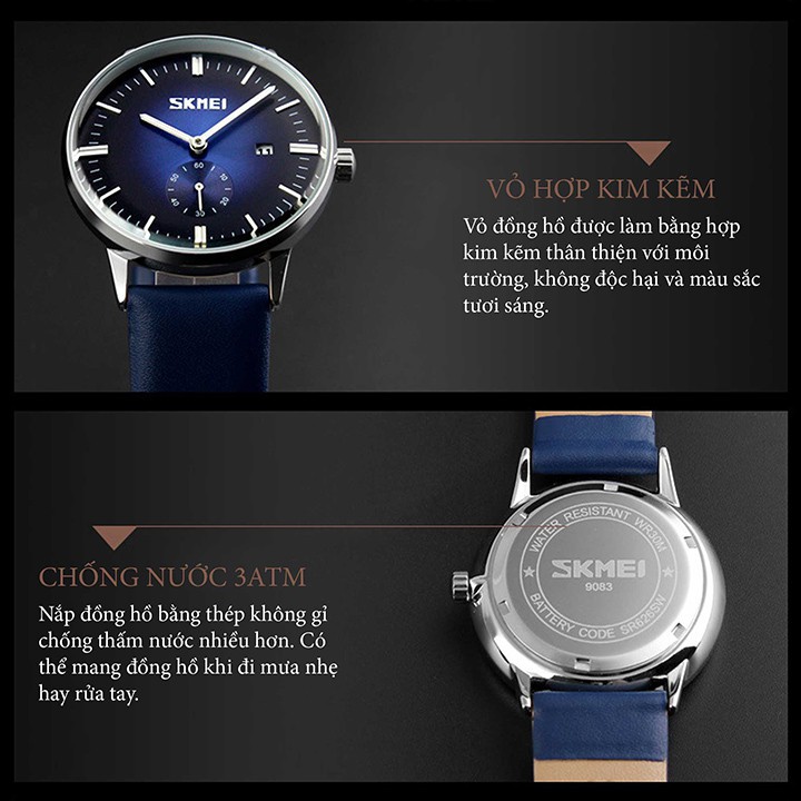 ĐỒNG HỒ DÂY DA NAM CAO CẤP CHÍNH HÃNG SKMEI 9083 Bán lẻ giá sỉ