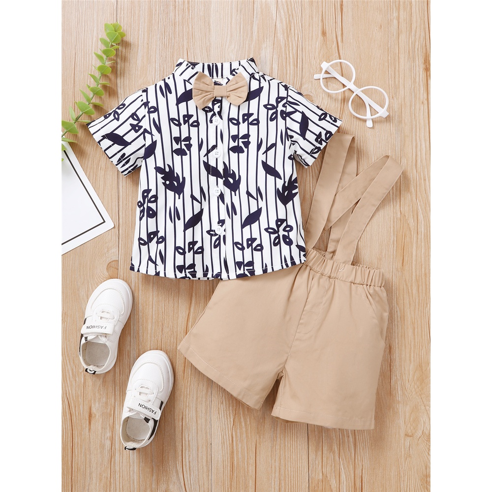 Set áo sơ mi tay ngắn kèm quần yếm MIKRDOO phong cách retro dành cho bé trai