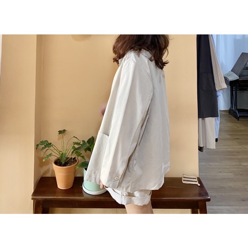 Blazer beige linen bột dày