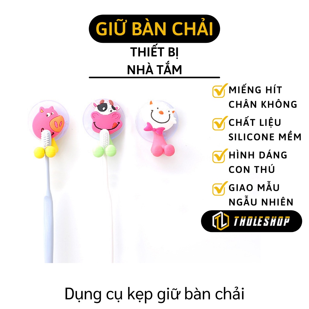 Kẹp Bàn Chải - Móc Treo Bàn Chải Đánh Răng Dán Tường Hút Chân Không Hình Thú 3590