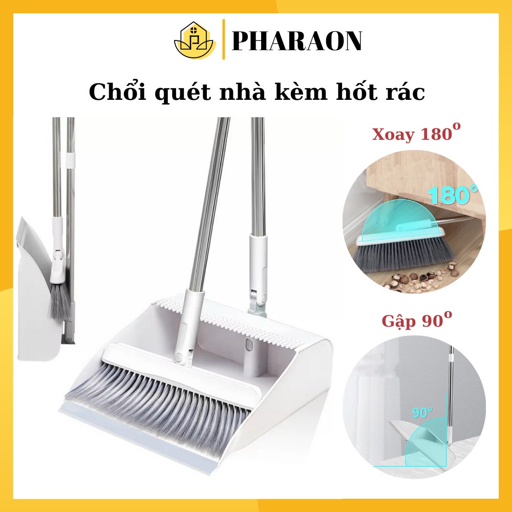 Chổi nhựa quét nhà cán dài kèm đồ hốt rác thông minh gấp gọn PHARAON