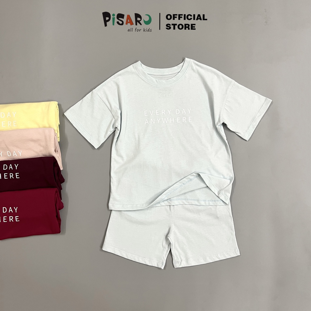 Bộ quần áo thun áo phông tay lỡ form rộng bé trai bé gái nam nữ unisex Pisaro Kids vải 100% cotton size đại thoáng mát
