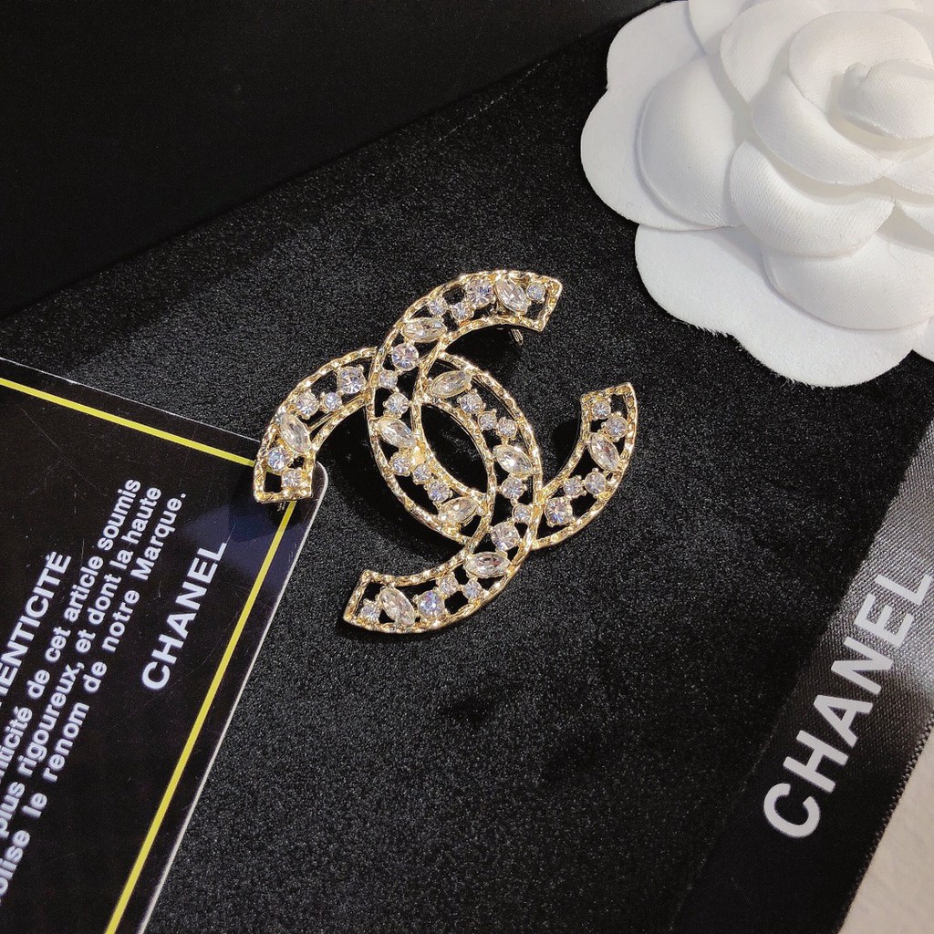 Ghim cài áo hình chữ C đôi đính đá nhân tạo thời trang sang trọng cho nữ