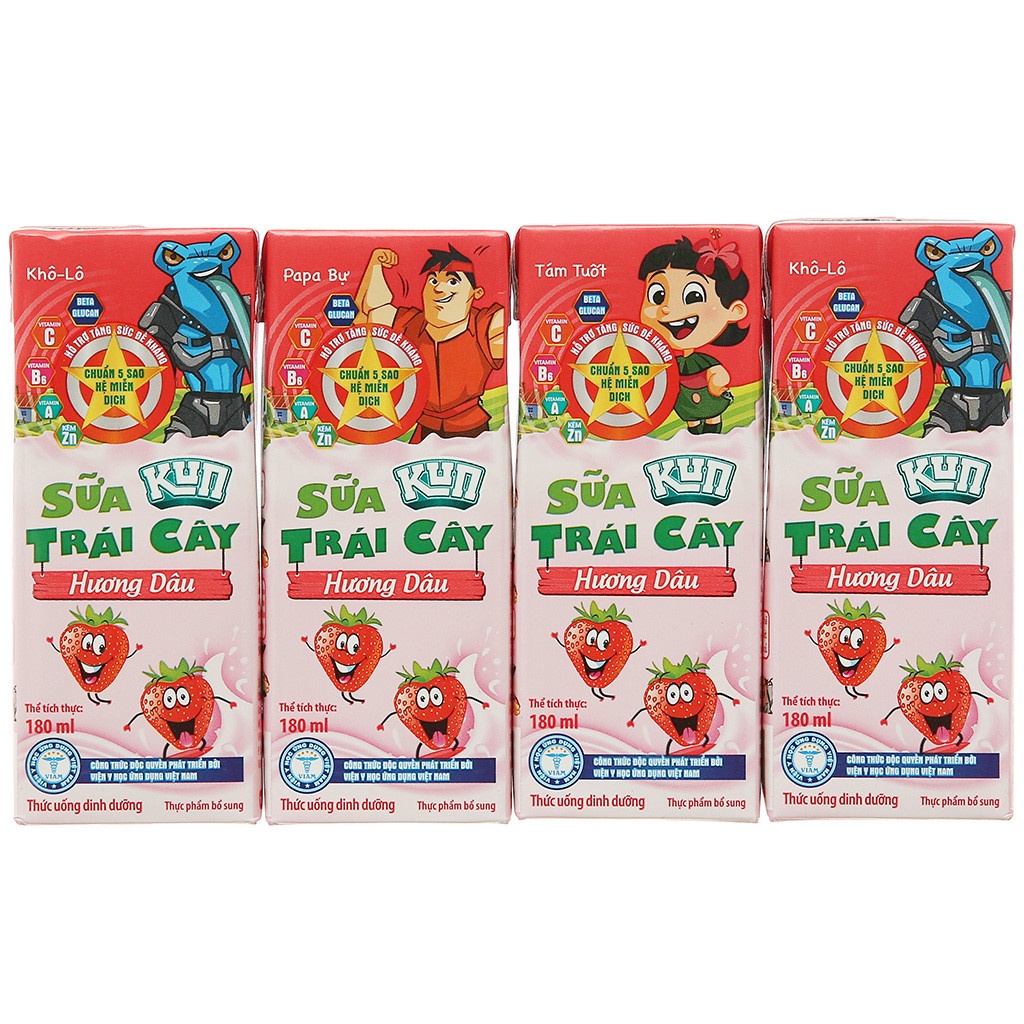 [HSD T1-2024] Thùng 48 Hộp Sữa Trái Cây Kun Hương Dâu 180ml.