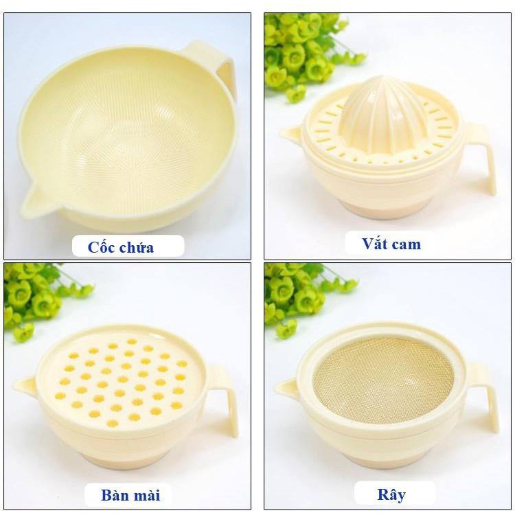 Bộ Chế Biến Đồ Tập Ăn Dặm Cho Bé Sơ Sinh 7 Món Có Rây, thìa, chén, chày  gỗ BABY FOOD MAKER