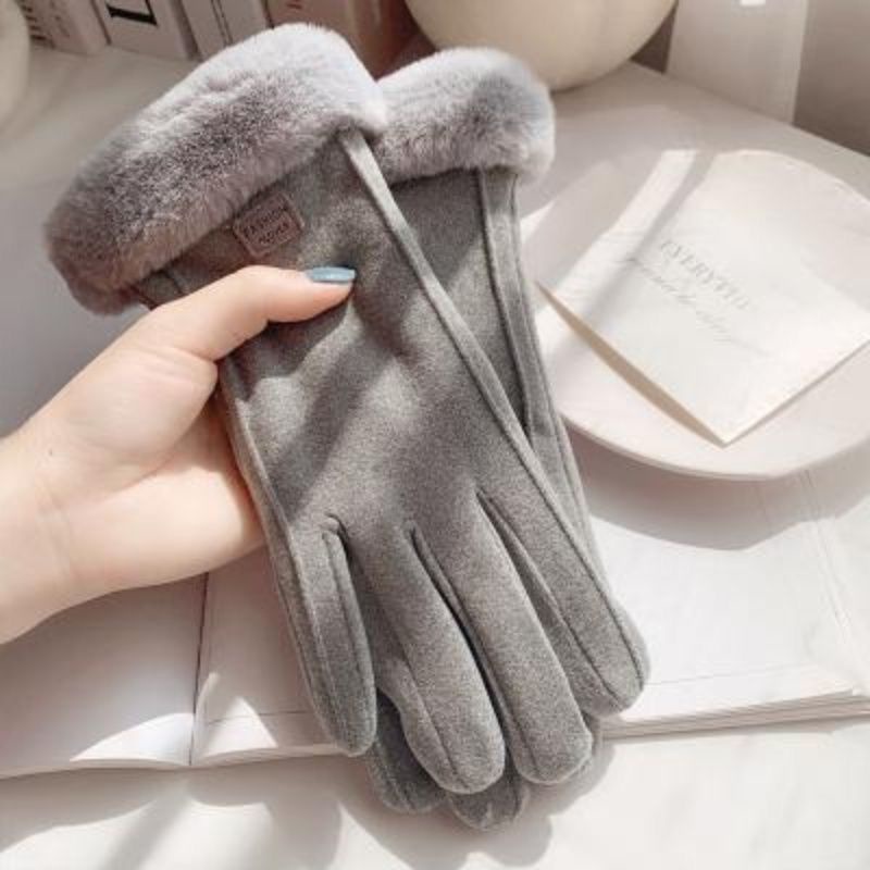 Găng Tay Da Lộn Lót Lông Cừu Lót Lông Cừu Dày Dặn Giữ Ấm Chống Lạnh Dễ Thương Dành Cho Bạn Nữ Đi Xe Đạp Vào Mùa Đông