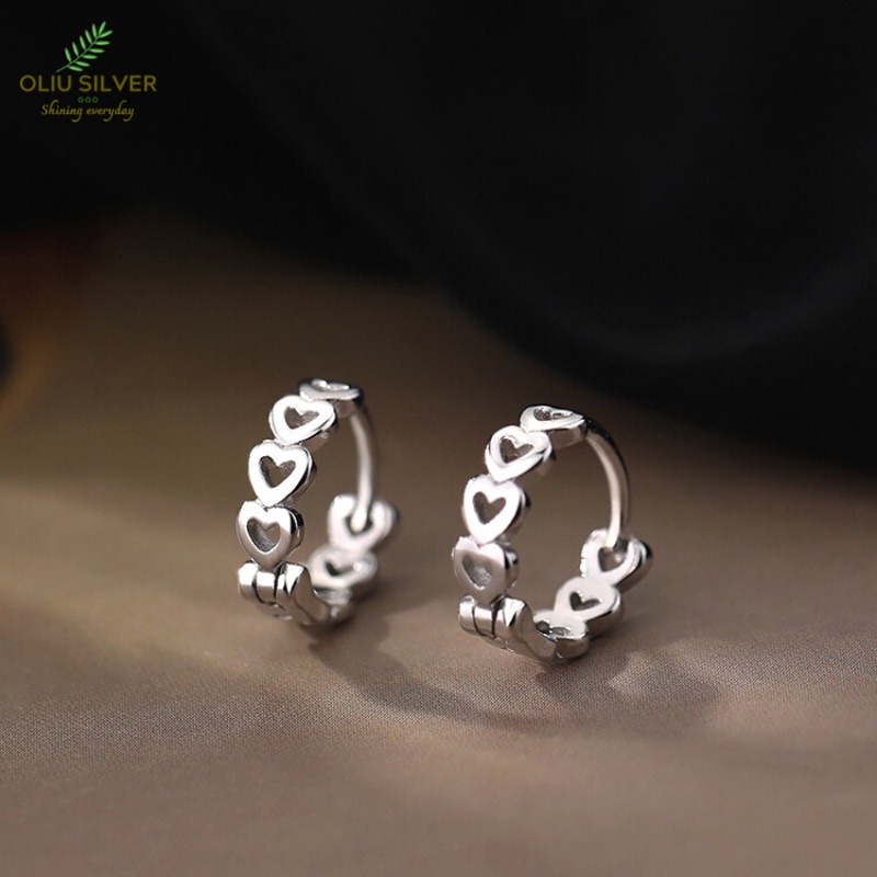 Bông Tai Bạc S925 Trái Tim Hollow Heart Dạng Khoen Bấm Tròn Trẻ Trung Cá Tính | Khuyên Tai Nữ Trang Sức Bạc Thời Trang