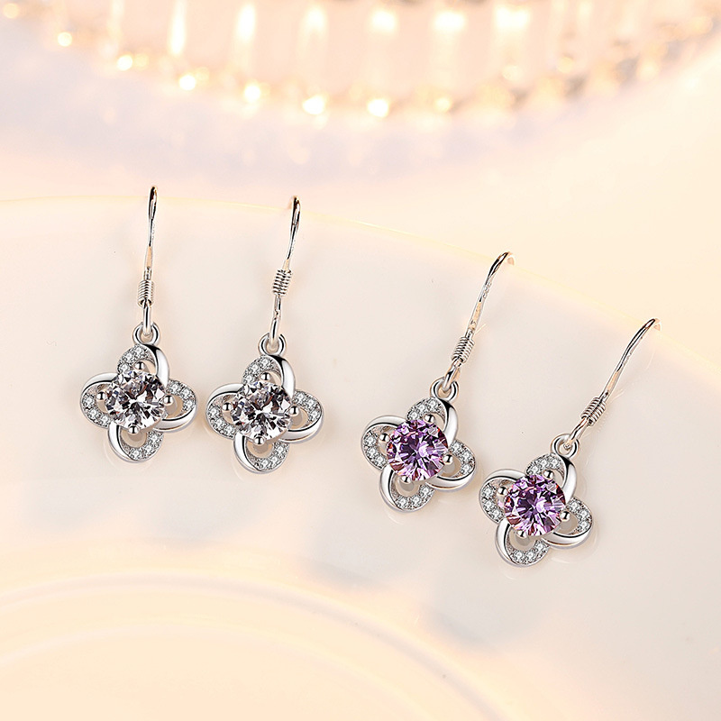 Khuyên Tai Bạc 925 Hình Hoa Lá May Mắn Đơn Giản Cho Nữ-S1