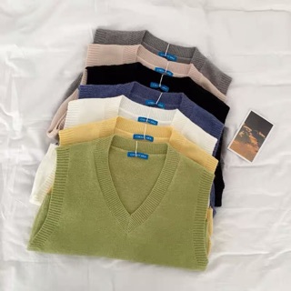 Áo gile len trơn dáng croptop cổ V cực kì xinh💥