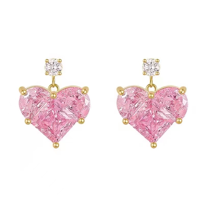 Khuyên Tai Trái Tim Màu Hồng 2022 Thiết Kế Sang Trọng Đơn Giản