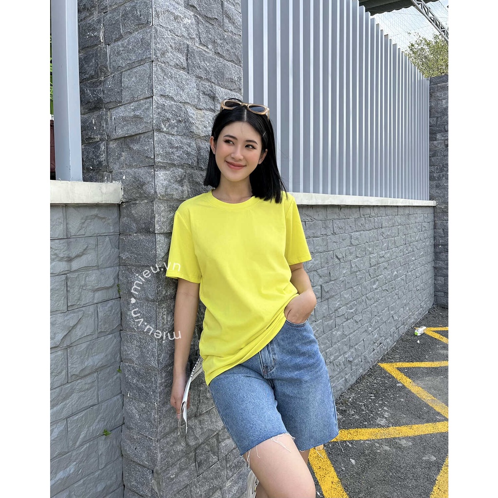 Áo thun nữ cổ tròn màu neon thiết kế basic tay lửng MIEU - JAU01