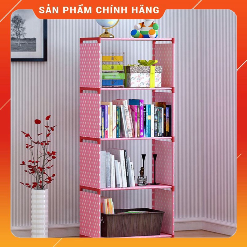 Tủ Vải Đựng Sách, Kệ Sách 4 Tầng Lắp Ghép, Tủ Vải Khung Sắt Đựng Đồ Đa Năng Tiện Lợi - Gia Dụng Tân Thanh