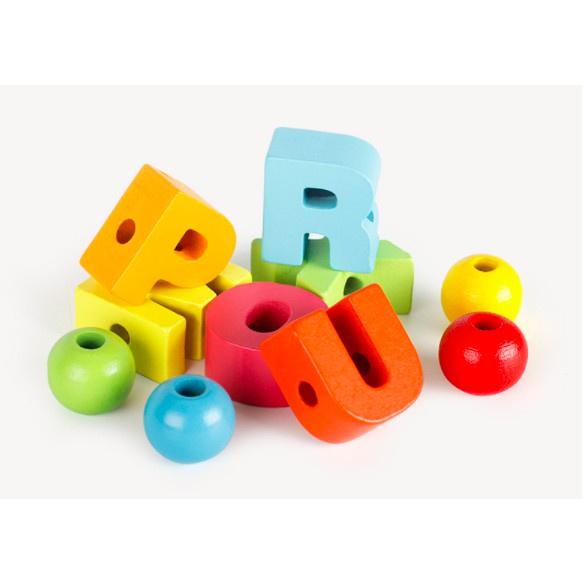 Bộ Chữ Cái Và Số Luồn Xâu Và Phương Tiện Giao Thông Bằng Gỗ Cho Bé Sáng Tạo 75 chi tiết - BabyCare