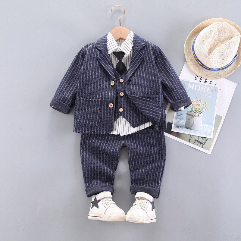 Set sơ mi vest kẻ công tử cho bé trai size 1-5 tuổi