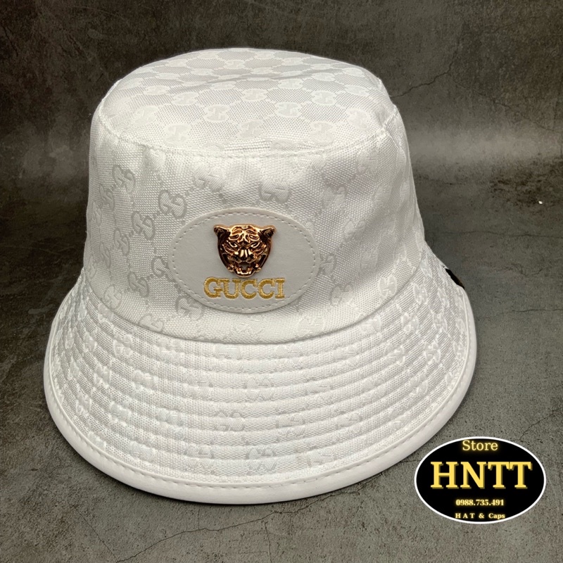 Mũ Bucket Viền Da GC Gấu Trắng Full Tem Thời Trang Cao Cấp Nam Nữ