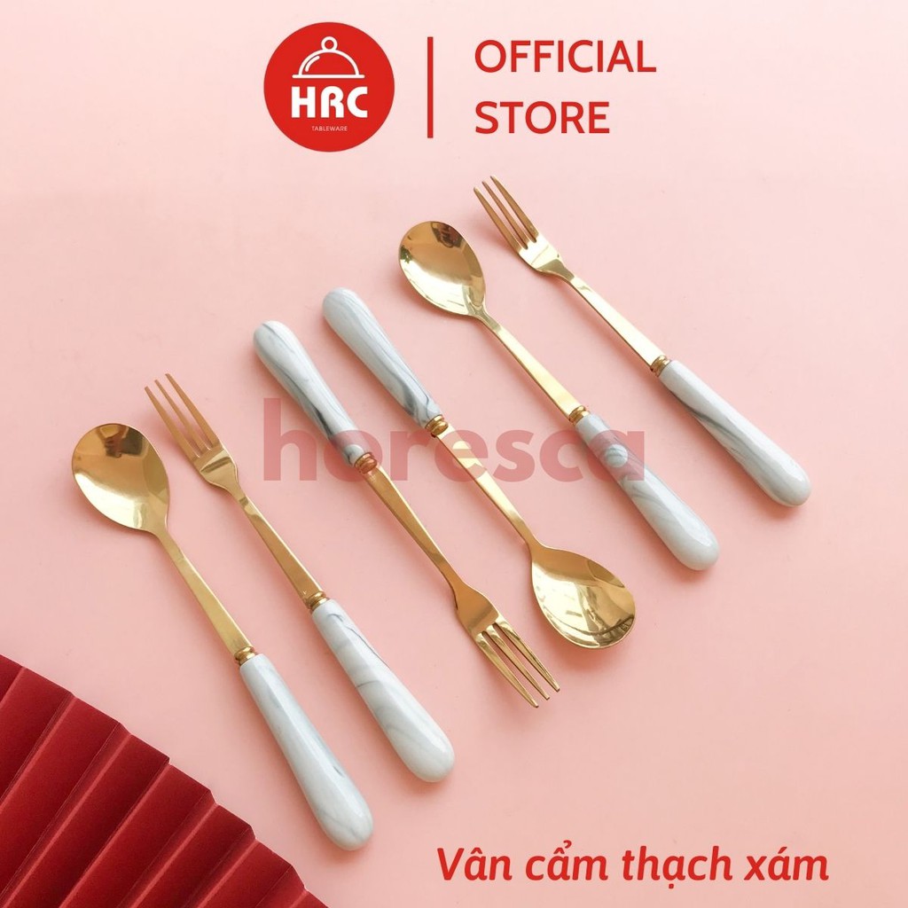 Thìa dĩa inox mạ vàng, bạc cán sứ sang trọng, cao cấp, giá rẻ