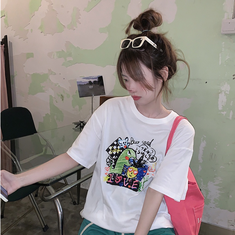 NRVP Áo Thun Nữ Ngắn Tay In Chữ Phong Cách Hàn Quốc