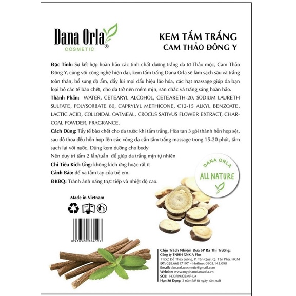 Kem và bột tắm trắng Cam thảo Đông y Dana Orla