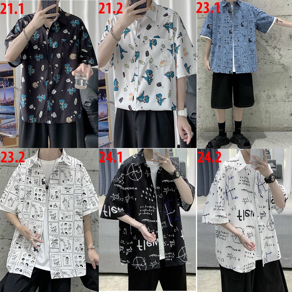 Áo sơ mi nam nữ đều mặc được kiểu tay lỡ form rộng hình họa tiết, áo sơ mi unisex, áo sơ mi in hình cực hot