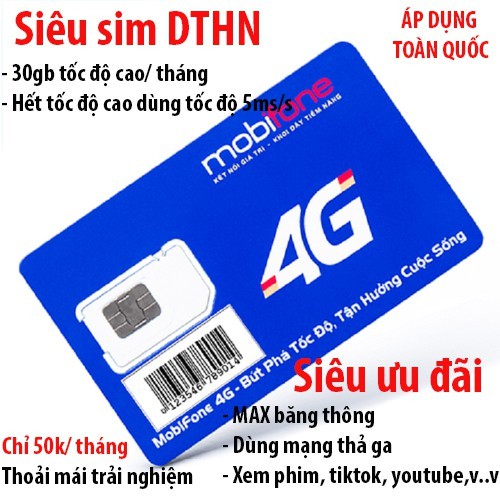 [DTHN] Sim DATA MOBIFONE MAX DUNG LƯỢNG, KHÔNG GIỚI HẠN TỐC ĐỘ, CHỈ 50K/THÁNG (SHIP NOW 1H HÀ NỘI)