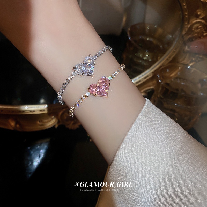 Vòng Tay Đính Đá Zircon Hình Trái Tim Sang Trọng Phong Cách Hàn Quốc Có Thể Đ