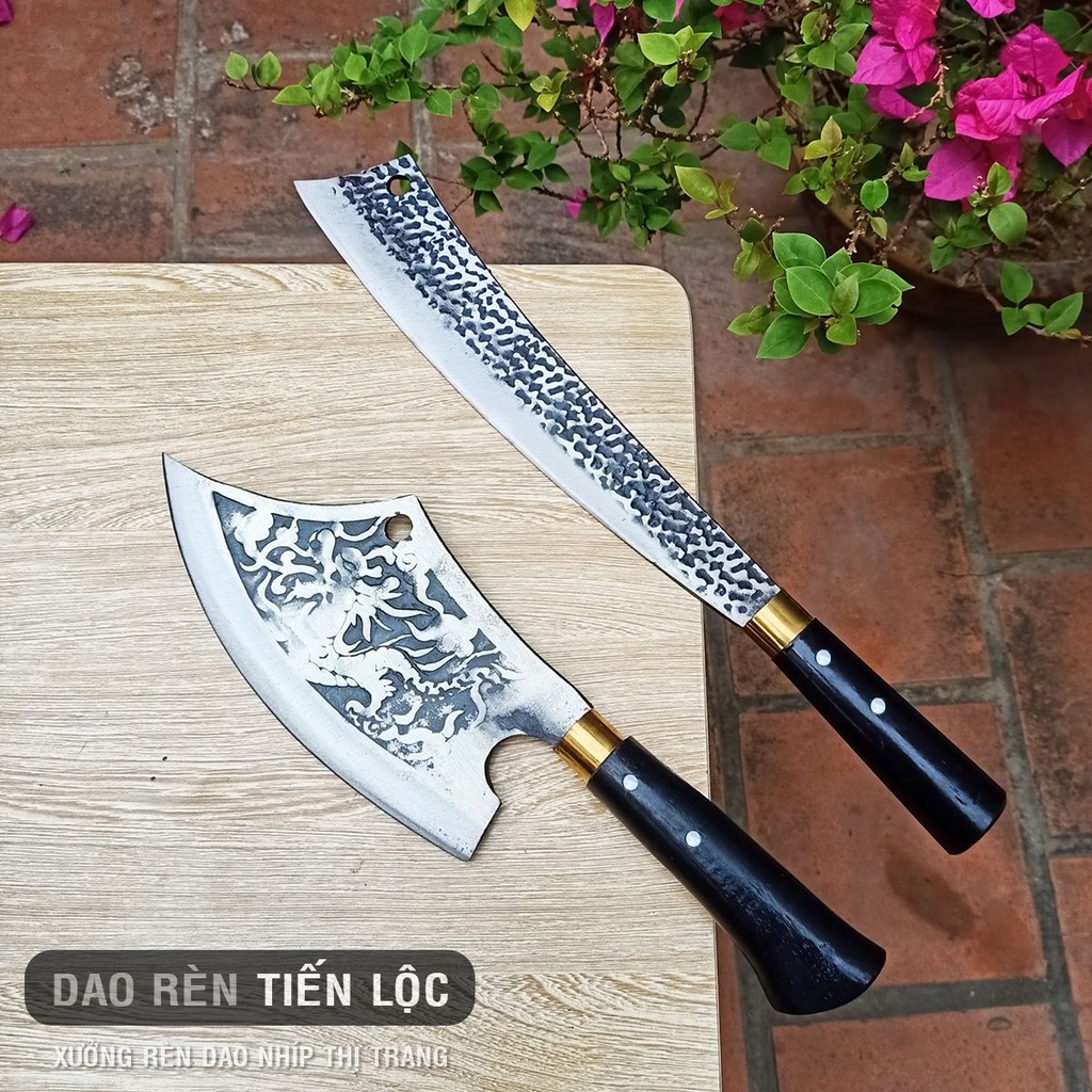 Combo 2 Dao Chặt Thép Nhíp Ô Tô Cao Cấp - Dập Vân 2 Mặt