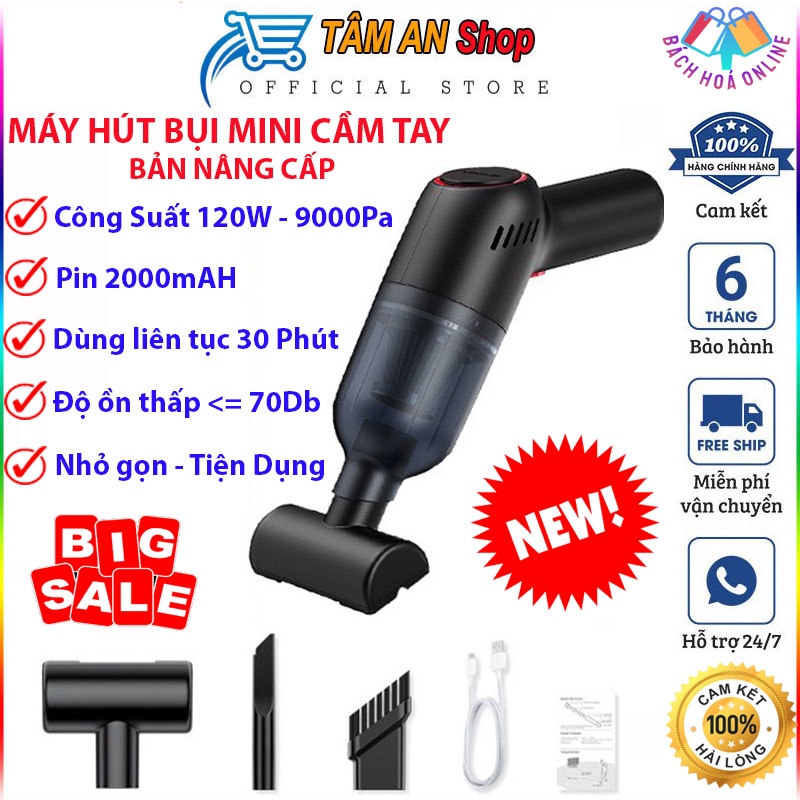 Máy hút bụi cầm tay không dây cao cấp [Bảo hành 1 năm] Máy hút bụi mini LT 101C công suất 120W, lực hút cực mạnh 9000Pa