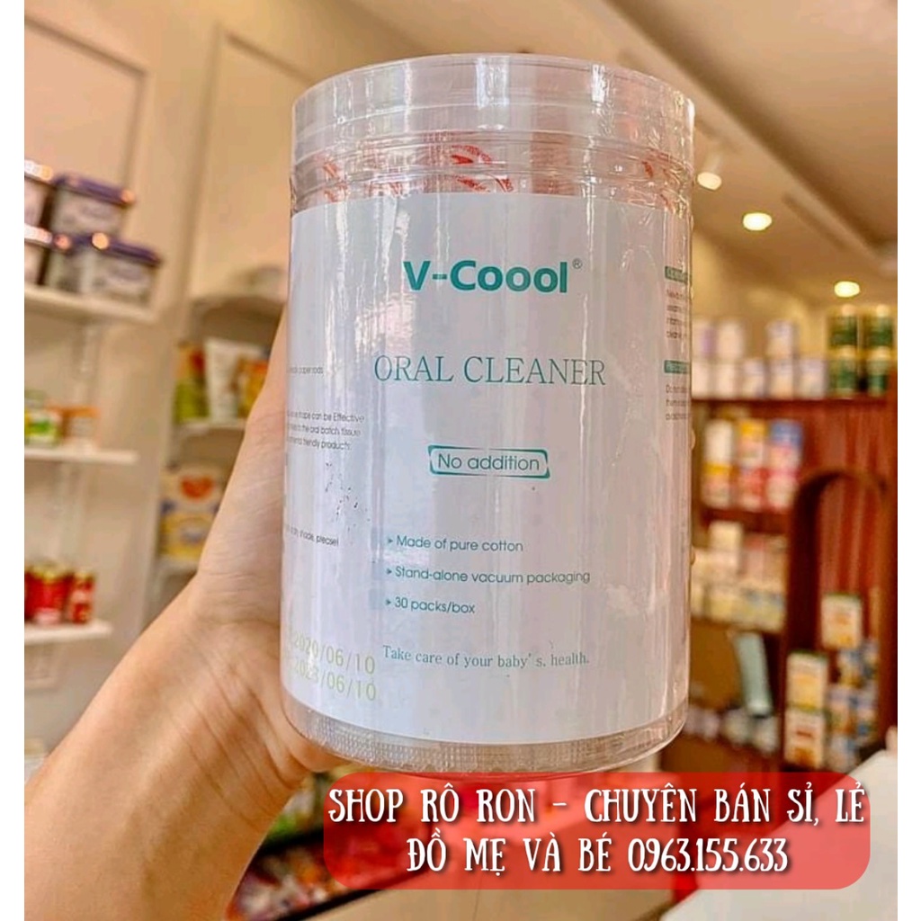Que gạc rơ lưỡi VCOOL - Hộp 30 que tưa lưỡi VCOOOL vệ sinh miệng cho bé sơ sinh - Shop Rô Ron