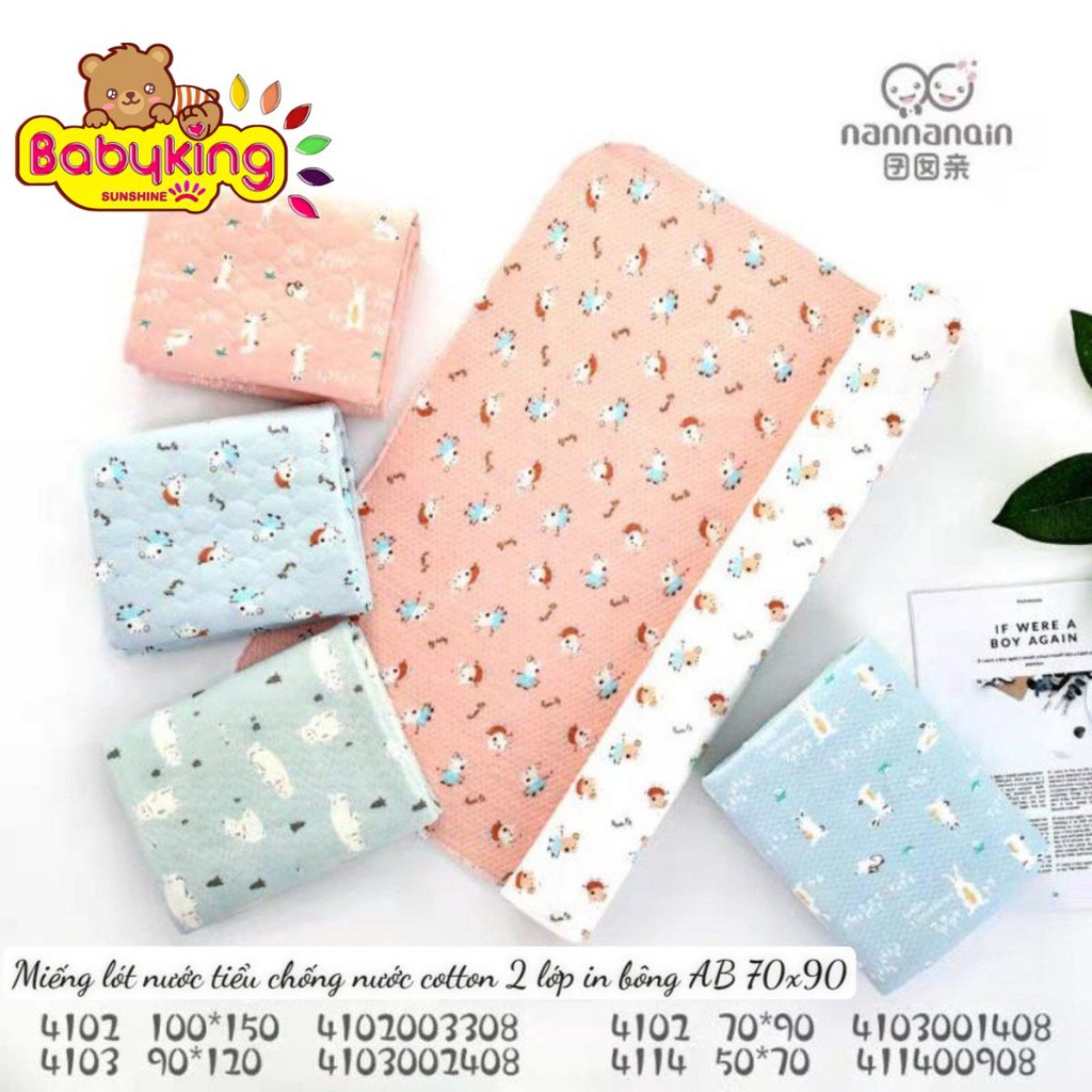 Tấm lót nước tiểu chống thấm cho bé cotton 2 lớp in bông (4102, 4103),chất liệu cotton 100%, thương hiệu Aiueo Nhật Bản