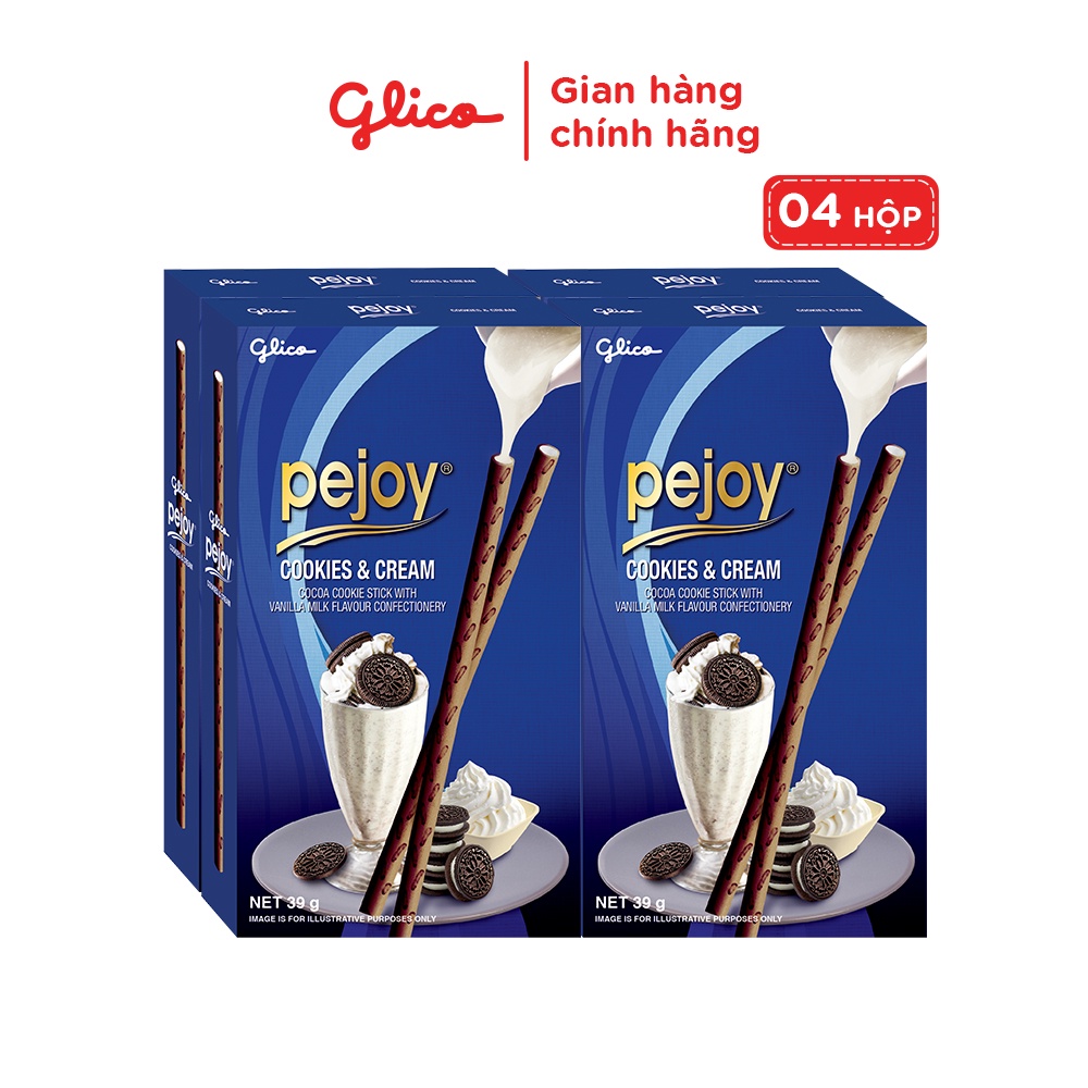 Combo 4 hộp Bánh Que Pejoy Nhân Kem Cookies & Cream 39g