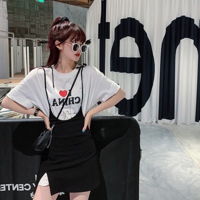 sét yếm áo thun kèm váy