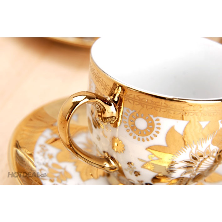 [HÀNG CHUẨN-BAO ĐẸP] Bộ ấm tách trà kèm dĩa nguyên bộ có hộp sang trọng. Bộ ấm trà nhũ vàng hoa văn họa tiết đẹp