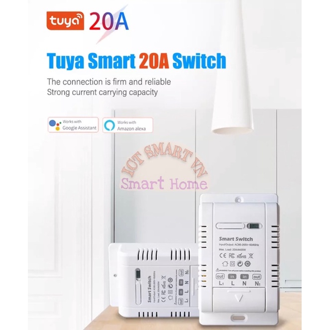 Công tắc Wifi Tuya 20A đo điện dùng được cho máy nước nóng và máy lạnh