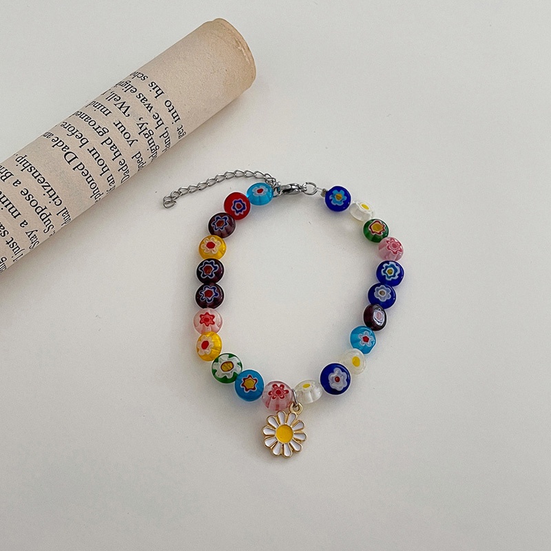 Vòng Đeo Tay Chuỗi Hạt Nhựa Acrylic Nhiều Màu Hình Hoa Cúc Ngọt Ngào Cho Nữ