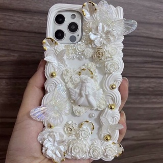 Ốp điện thoại thiên thẩn trắng phối vàng sang trọng phong cách Bắc Âu