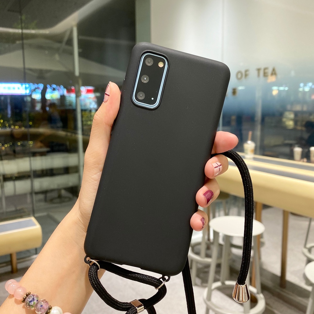 Ốp điện thoại màu kẹo có dây đeo cổ cho Samsung Galaxy S20 Ultra S7 Edge S8 S9 S10 Plus Note 10 Lite A51 A71 A50 A30S A50S A70 A31