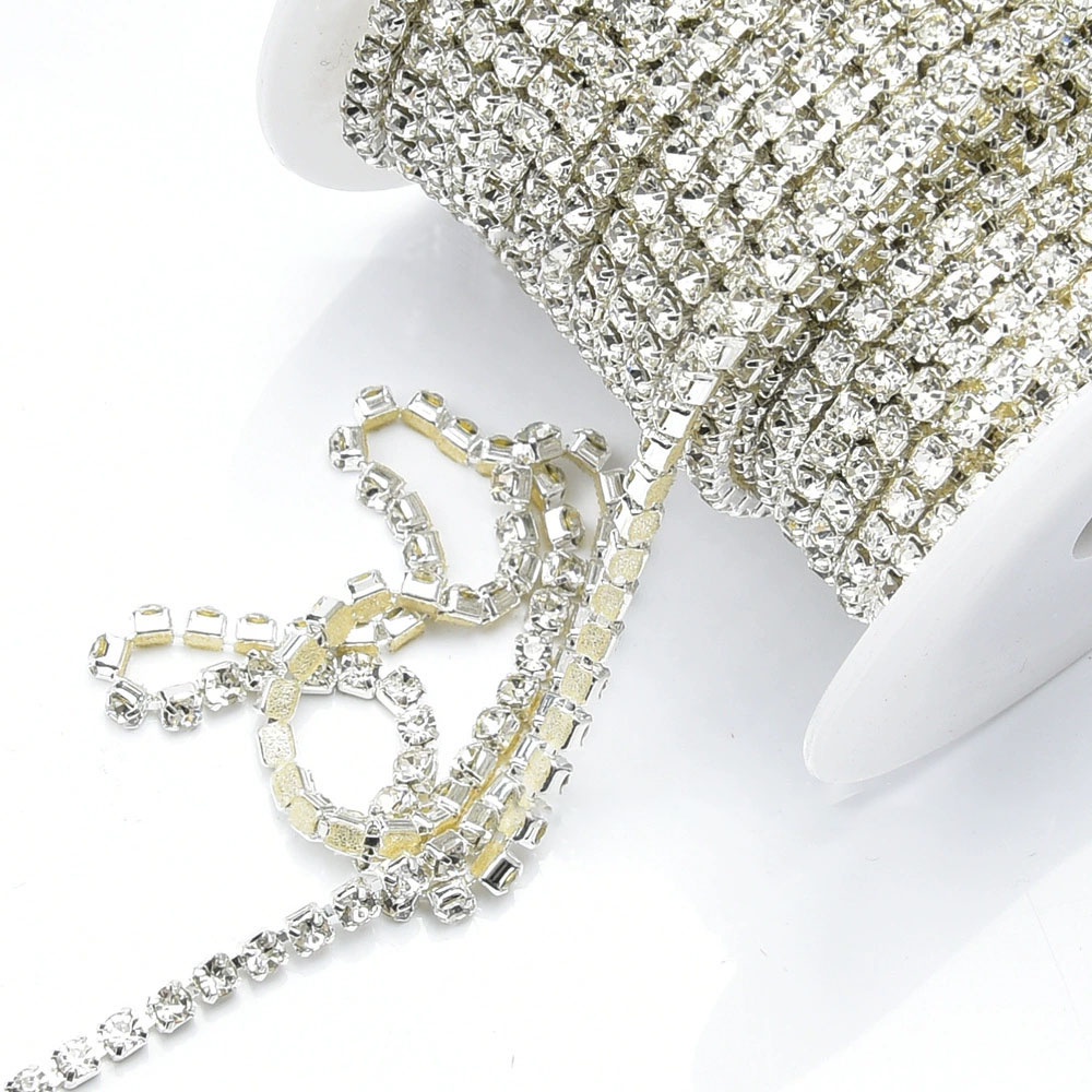 1860469 Dây Xích Đá Thủy Tinh Dày Dặn Đế Cao Su Dùng Để Trang Trí Quần Áo / Túi Xách Phong Cách Mới