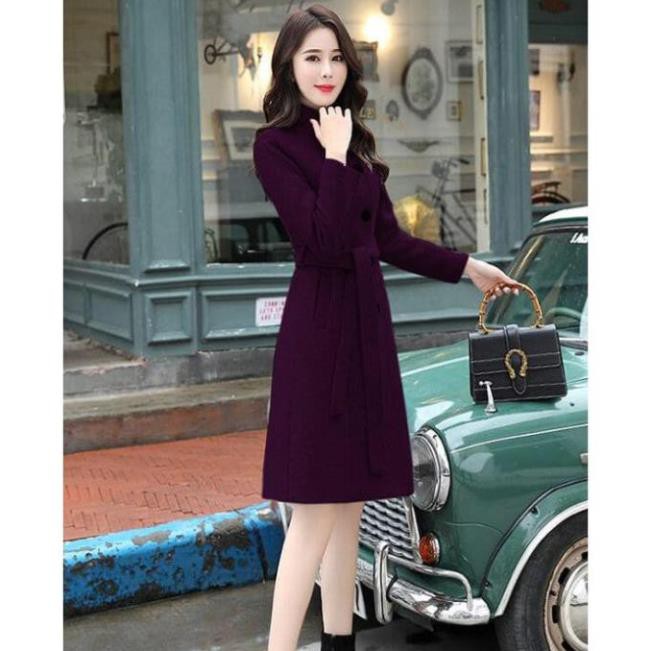 Áo Khoác Dạ Dáng Dài Cổ Trụ Phối Nút Túi Xéo 2 Lớp Dày Dặn Hàng Quảng Châu Cao Cấp