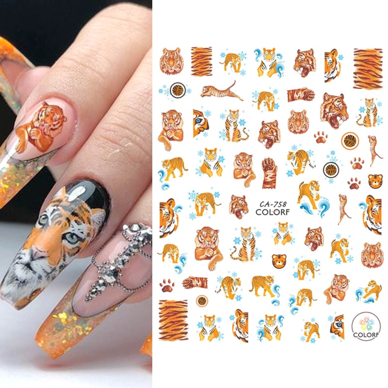 Miếng Dán Trang Trí Móng Tay Hình Hổ May Mắn DIY
