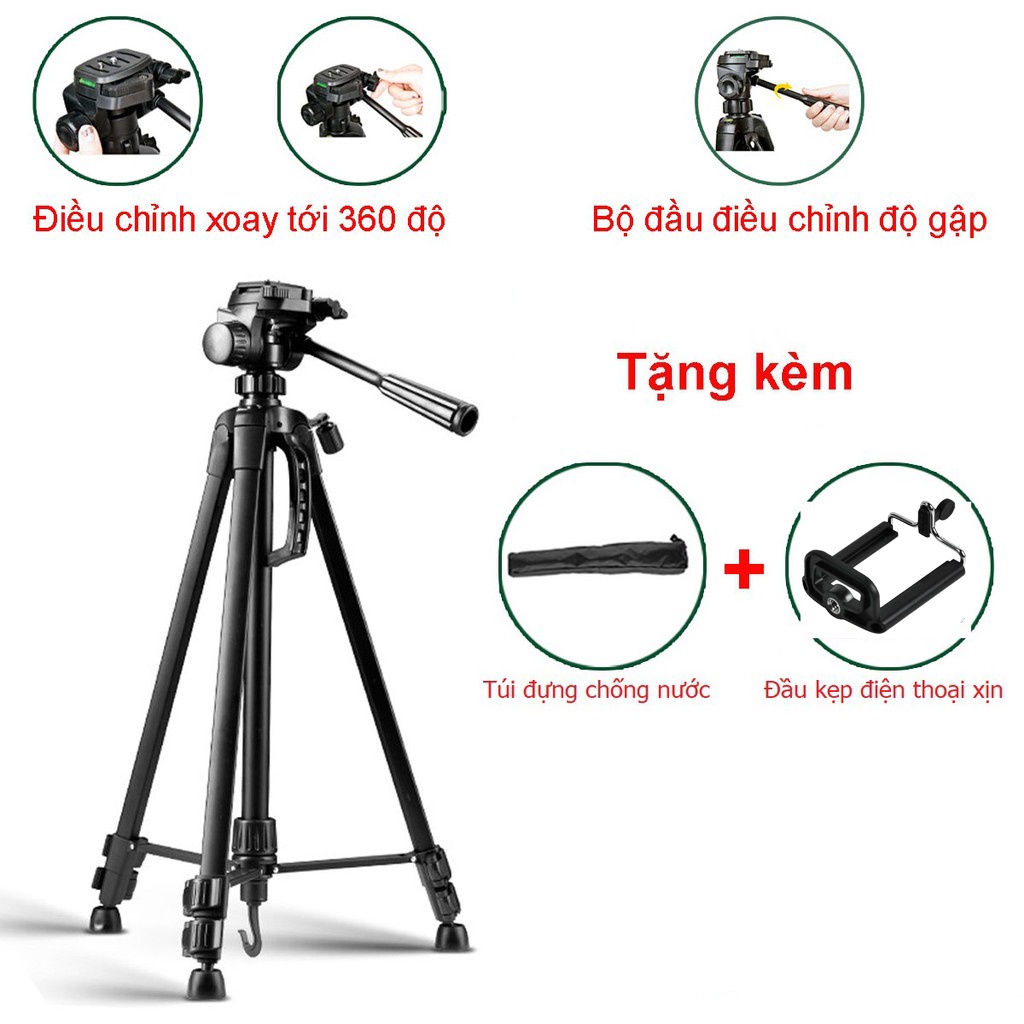 Chân Máy Ảnh Tripod Weifeng WT-3520, khung nhôm cao cấp, cao 1.4m chịu tải 3kg hỗ trợ chụp ảnh, quay video, livestream