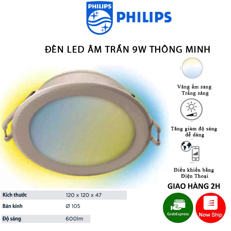 Đèn Âm Trần Led Thông Minh PHILIPS WIZ 9W D105 Điều Khiển Ánh Sáng Qua Wifi Bảo Hành 2 Năm (1 Đổi 1)