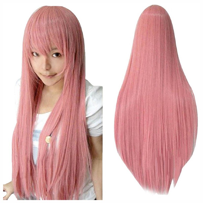 Tóc giả thẳng dài 80cm màu hồng xinh xắn