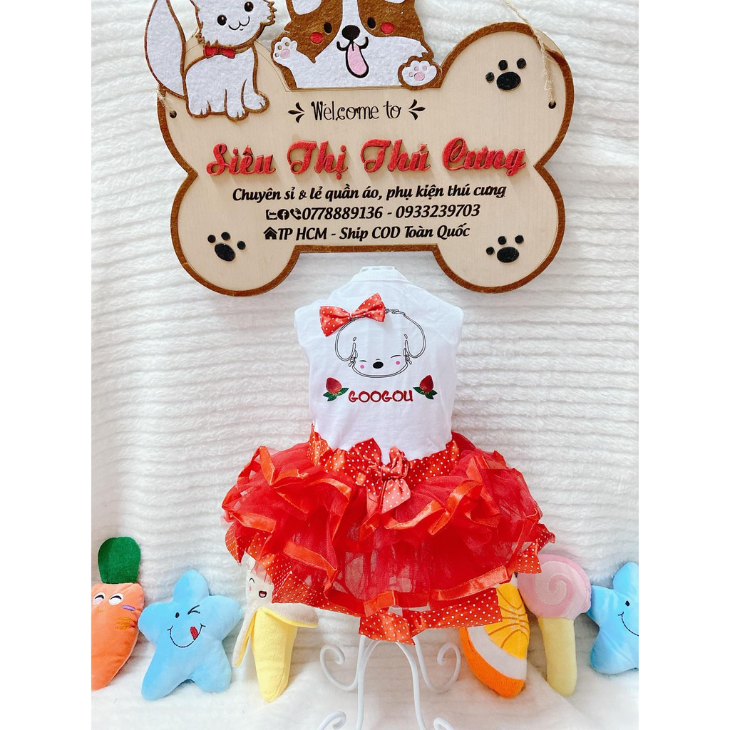 HOT HOT Váy thun xoè voan kèm nơ xinh xắn cho boss: váy chó mèo thú cưng
