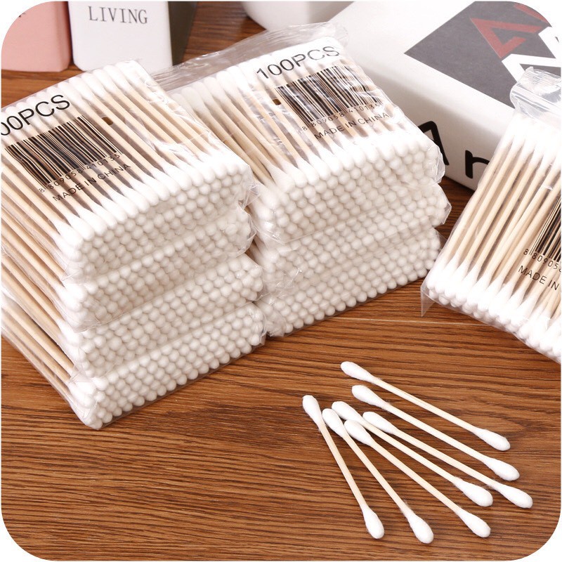 Gói 100 Tăm Bông Gỗ Nặn Mụn Bịch Tăm Bông Spa Gỗ Chuyên Dụng 100 Cây Loại Tốt